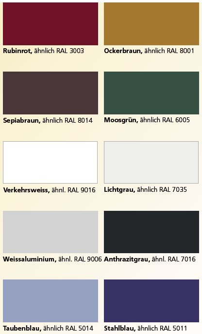 Standard-Farben für Ihr Garagentor
